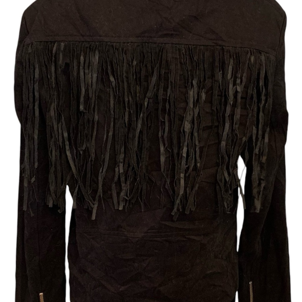 Timo Weiland fringe Biker Jacket Black Cotton Size medium - Picture 6 of 7